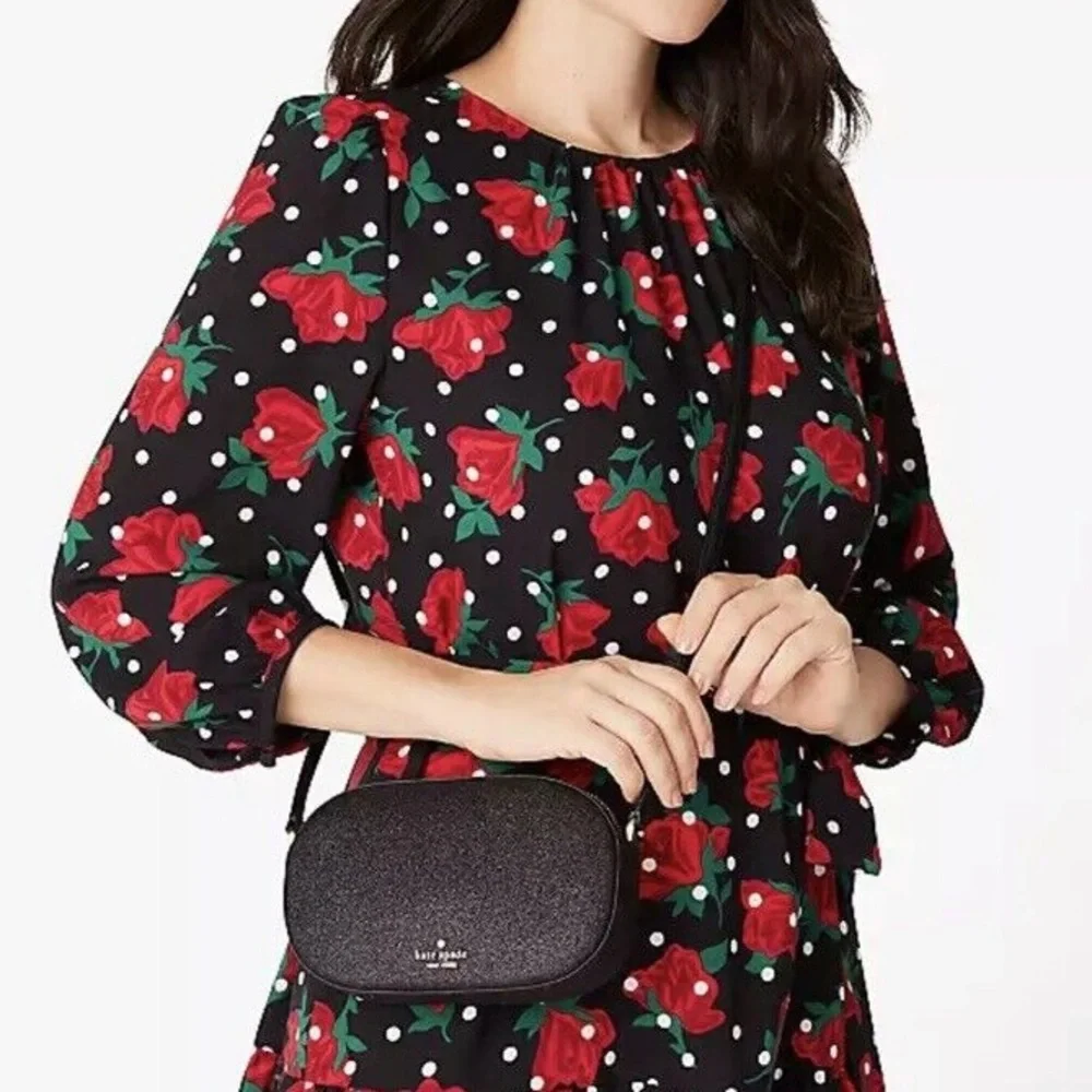 Kate Spade Black Glimmer Glitter Oval Camera Crossbody Bag In Black MSRP…$299
